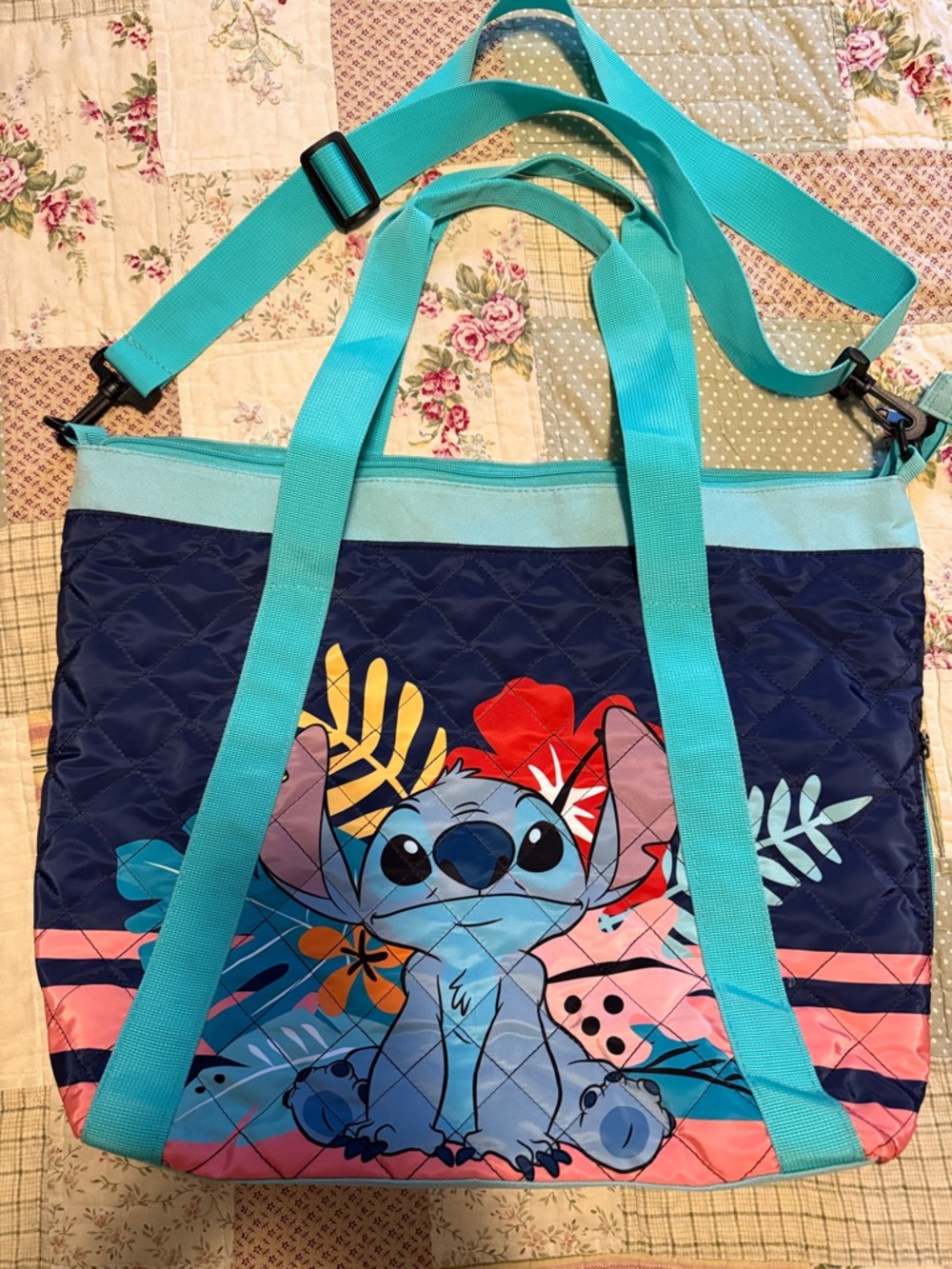 Disney Quilted Stitch Tote Bag - Turquoise, Navy & Pink